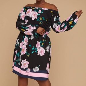 Printed off the shoulder fit and flare dress